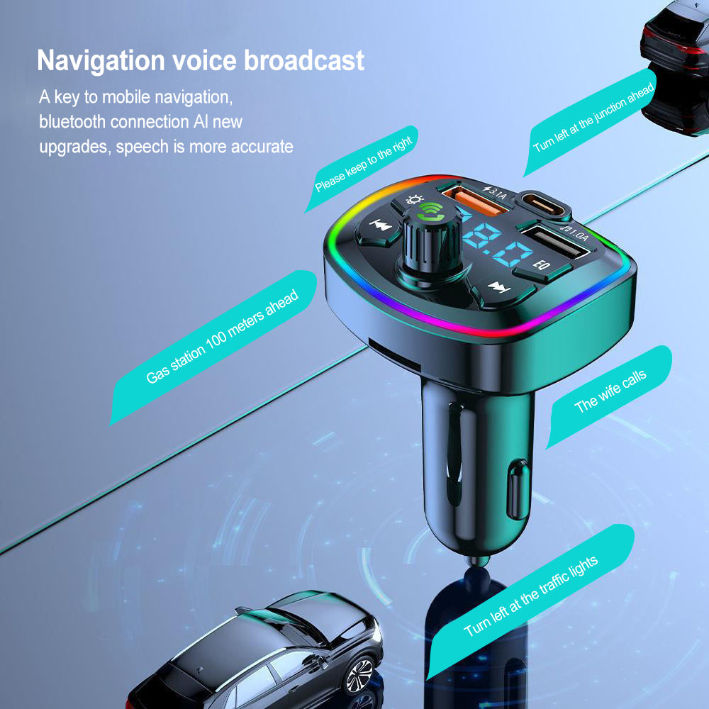 Modulator FM, Bluetooth 5.0, Functie incarcare auto, Afisaj digital, RGB, Negru